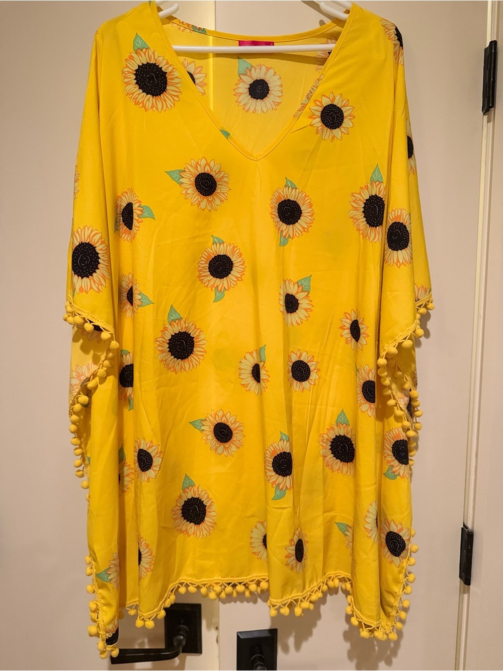 Simply Southern Yellow Sunflower V-Neck Pom Pom Swim Coverup